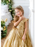 Gold Glitter Off Shoulder Flower Girl Dress